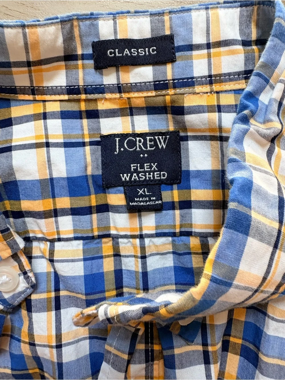 J. Crew Men’s Blue and Yellow Plaid Classic Flex Washed Button-Down Shirt Sz XL